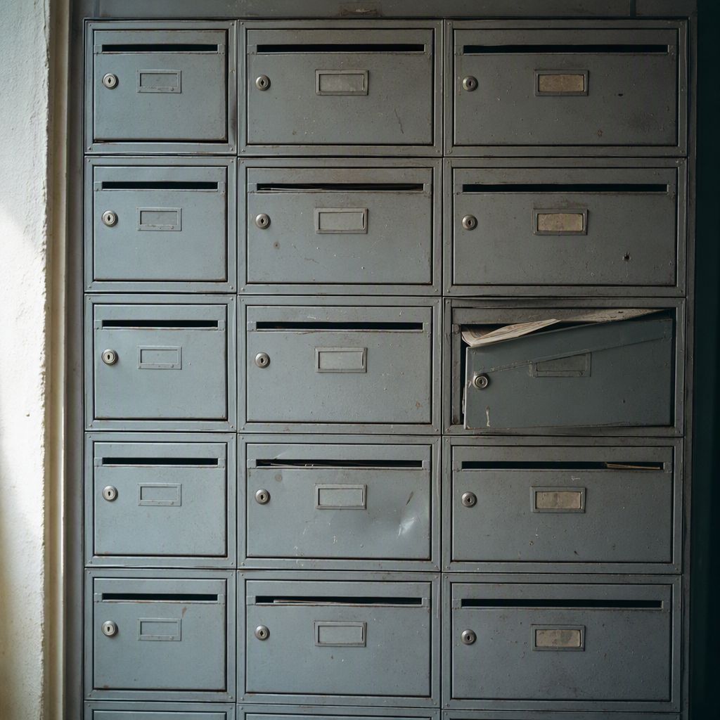 Batterie de boîtes aux lettres dans un hall d’immeuble