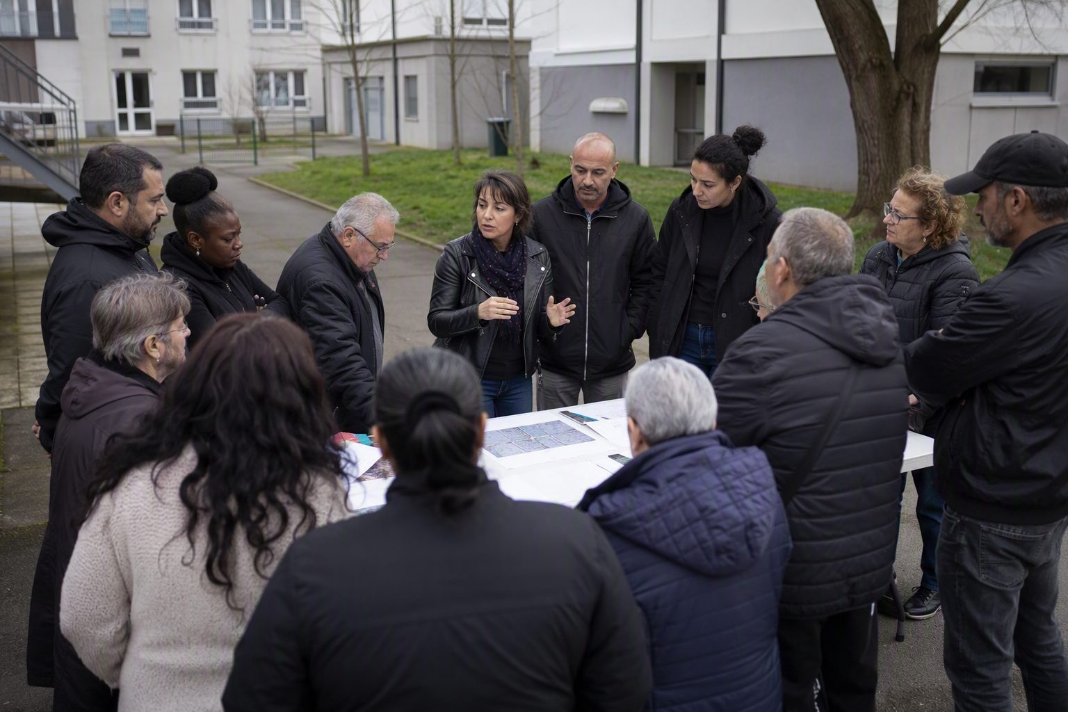 Rassemblement d'habitants autour d'une table