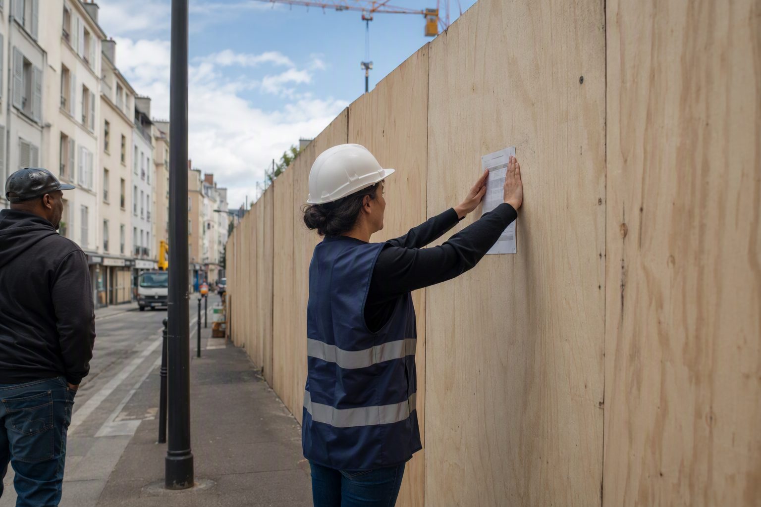 Palissade de chantier en pied d’immeuble